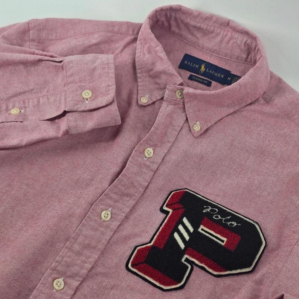 Polo Ralph Lauren Button Down Mens Medium Red Varsity Chenille Patch